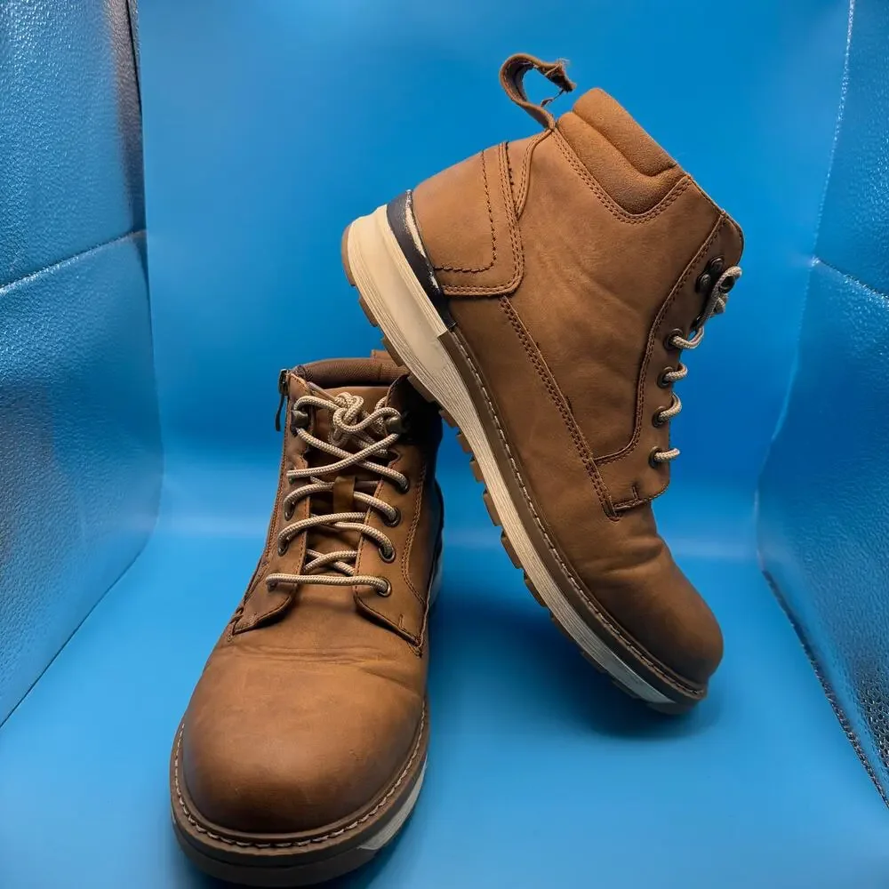 Vostey Mens 8 Brown Lace Up Ankle Boots Side Zip Casual Hiking Comfort EU41